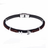 Zwarte/Bruin Armband Heren met Anker Leren RVS Zilver Kleur