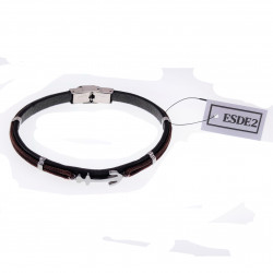 Zwarte/Bruin Armband Heren met Anker Leren RVS Zilver Kleur