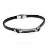 Zwarte Armband Heren met Plaat Leren RVS Zilver en Zwarte Kleur