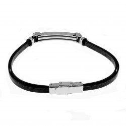Zwarte Armband Heren met Plaat Leren RVS Zilver en Zwarte Kleur