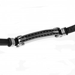 Zwarte Armband Heren met Plaat Leren RVS Zilver en Zwarte Kleur
