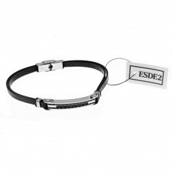 Zwarte Armband Heren met Plaat Leren RVS Zilver en Zwarte Kleur