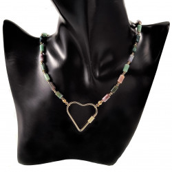 Hart Halsketting Dames Stalen Goud Kleur Gekleurde Natuurstenen Choker