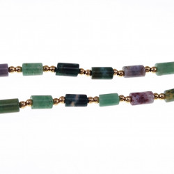 Hart Halsketting Dames Stalen Goud Kleur Gekleurde Natuurstenen Choker