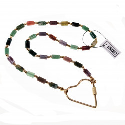 Hart Halsketting Dames Stalen Goud Kleur Gekleurde Natuurstenen Choker