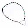 Halsketting met Hart Dames - Stalen Zilverkleur - Gekleurde Natuurstenen Choker - Kralenketting