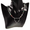 Halsketting met Hart Dames - Stalen Zilverkleur - Gekleurde Natuurstenen Choker - Kralenketting