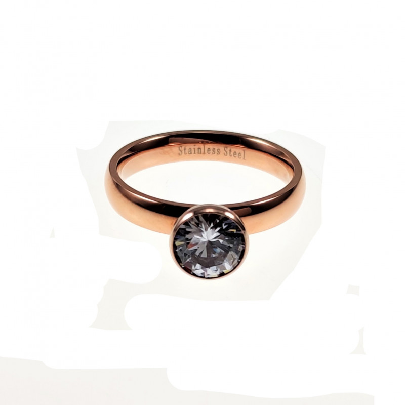 Roségoudkleurige Ring Dames - Zirkonia-Schroefelement - Roestvrij Stalen