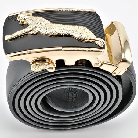 Automatisch Zwarte Heren Riem met 3D-Jaguar in Goudkleur