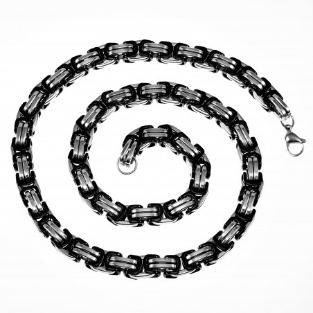 Zware Koningsketting Stalen Zwart PVD/Zilver Vierkant Schakelketting