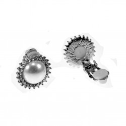 Ø15mm Ronde Clip-on Oorbellen Dames - Wit Gold Plated - Oorclips met Parel - Zirkonia's - Geen Gaatjes
