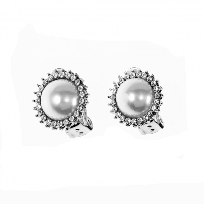Dames Clip-on Oorbellen met Parel Zirkonia's Gold Plating Zilver Kleur Dames Clip-on Oorbellen met Parel Zirkonia's Gold Plating Zilver Kleur