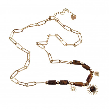 Paperclip Ketting met Tijgeroog Dames Stalen Goud Kleur Schakelketting
