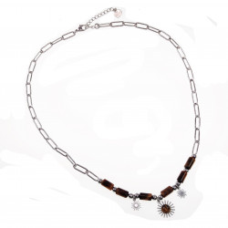 Paperclip Ketting met Tijgeroog Dames - Stalen Zilverkleur - Schakelketting