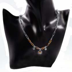Paperclip Ketting met Tijgeroog Dames - Stalen Zilverkleur - Schakelketting