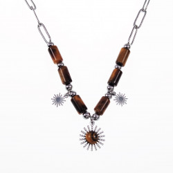 Paperclip Ketting met Tijgeroog Dames - Stalen Zilverkleur - Schakelketting