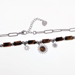 Paperclip Ketting met Tijgeroog Dames - Stalen Zilverkleur - Schakelketting