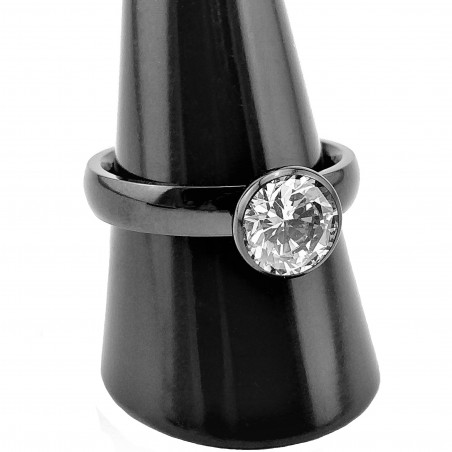 Dames Ring met Zirkonia-Schroefelement - Zwarte Stalen