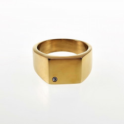 Zegelring Heren Stalen Gepolijst Goud Kleur Ring met Zirkonia Steen