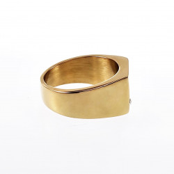 Zegelring Heren Stalen Gepolijst Goud Kleur Ring met Zirkonia Steen