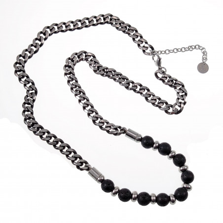 Verstelbar Cubaanse Ketting met Vulkanische Lava Heren Stalen Vintage