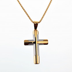 55cm Jacseron Ketting + Kruishanger Heren - Stalen Goudkleur