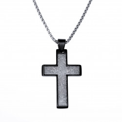 Ketting + Kruishanger Unisex Stalen Zilver Kleur PVD Coating Zwart