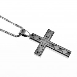 60cm Jacseron Ketting + Kruishanger Heren - Stalen Zilver Kleur