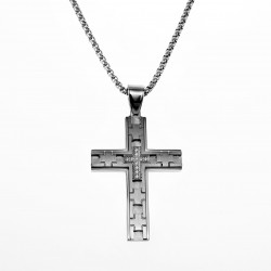 60cm Jacseron Ketting + Kruishanger Heren - Stalen Zilver Kleur