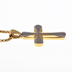 65cm Jasseron Ketting + Kruishanger Heren - Stalen Goudkleur-Zilverkleur