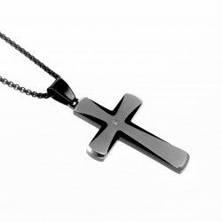 Jacseron Ketting + Kruishanger Heren Stalen Zwarte PVD-Coating/Zilver