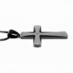 Jacseron Ketting + Kruishanger Heren Stalen Zwarte PVD-Coating/Zilver