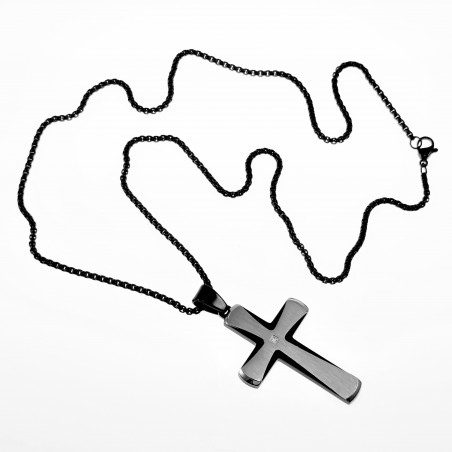 Jacseron Ketting + Kruishanger Heren Stalen Zwarte PVD-Coating/Zilver