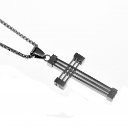 60cm x 2,5mm Jasseron Ketting + Kruishanger Heren - Stalen Zilverkleur