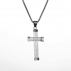 60cm x 2,5mm Jasseron Ketting + Kruishanger Heren - Stalen Zilverkleur
