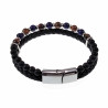Multicolor Dubbele Armband Heren Zwarte Leren RVS Natuursteen Kralen