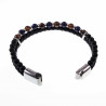 Multicolor Dubbele Armband Heren Zwarte Leren RVS Natuursteen Kralen