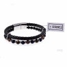 Multicolor Dubbele Armband Heren Zwarte Leren RVS Natuursteen Kralen