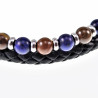 Multicolor Dubbele Armband Heren Zwarte Leren RVS Natuursteen Kralen