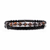 Bruine Dubbele Armband Heren Zwarte Leren RVS Natuursteen Kralen