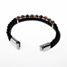 Bruine Dubbele Armband Heren Zwarte Leren RVS Natuursteen Kralen