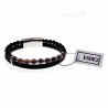 Bruine Dubbele Armband Heren Zwarte Leren RVS Natuursteen Kralen