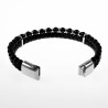 Zwarte Dubbele Armband Heren Zwarte Leren RVS Natuursteen Kralen