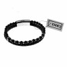 Zwarte Dubbele Armband Heren Zwarte Leren RVS Natuursteen Kralen