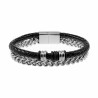 Dubbele Armband Heren Visgraat Schakelsarmband RVS en Zwarte Leren