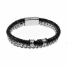Dubbele Armband Heren Visgraat Schakelsarmband RVS en Zwarte Leren