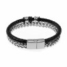 Dubbele Armband Heren Visgraat Schakelsarmband RVS en Zwarte Leren