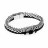 Dubbele Armband Heren Visgraat Schakelsarmband RVS en Zwarte Leren