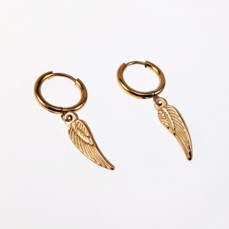 Oorbellen Unisex RVS Goud Kleur Oorringen met Engelenvleugel Hanger
