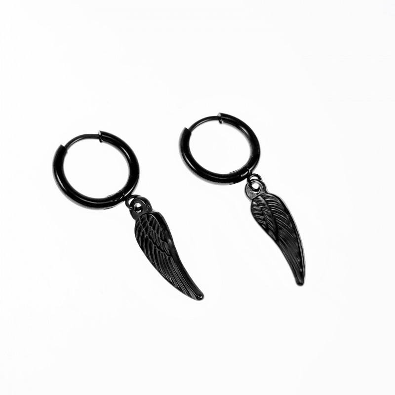 Oorbellen met Engelenvleugel Hanger Unisex RVS PVD Coating Zwart Oorbellen met Engelenvleugel Hanger Unisex RVS PVD Coating Zwart